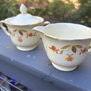 Vintage Autumn Leaf by Hall Creamer and Sugar Bowl Set